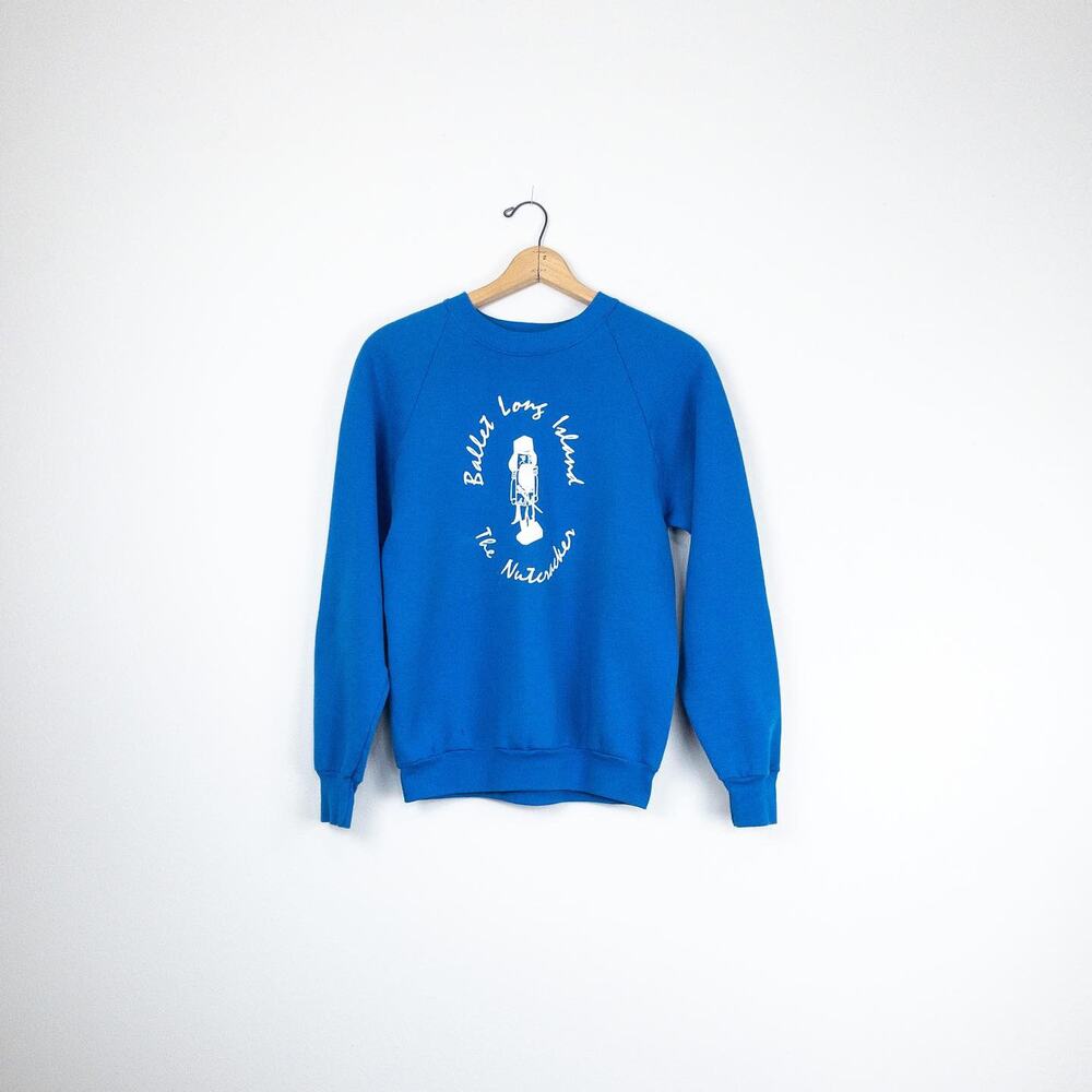 Fruit of The Loom Vintage Blue Raglan Cotton Blend Crew Neck Sweatshirt L